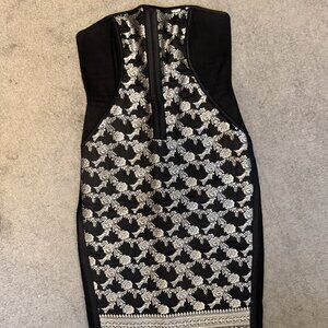 Marchesa Corset Mini Dress Black Brocade Panel Strapless Designer Size 10